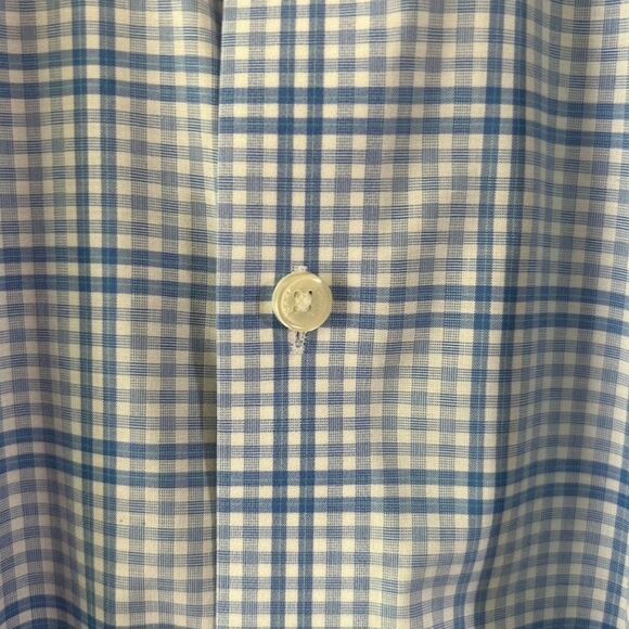 Tommy Hilfiger Large (16 1/2 / 34/35) Blue White Checked Long Sleeve Button Fron - Picture 6 of 9